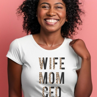 Wife Mom CEO Animal Print/Black DTF TRANSFER