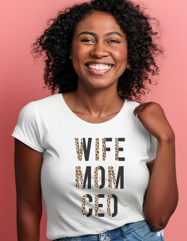 Wife Mom CEO Animal Print/Black DTF TRANSFER