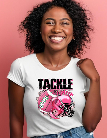 Tackle Cancer Distressed Breast Cancer Awareness Ready to Press Transfer
