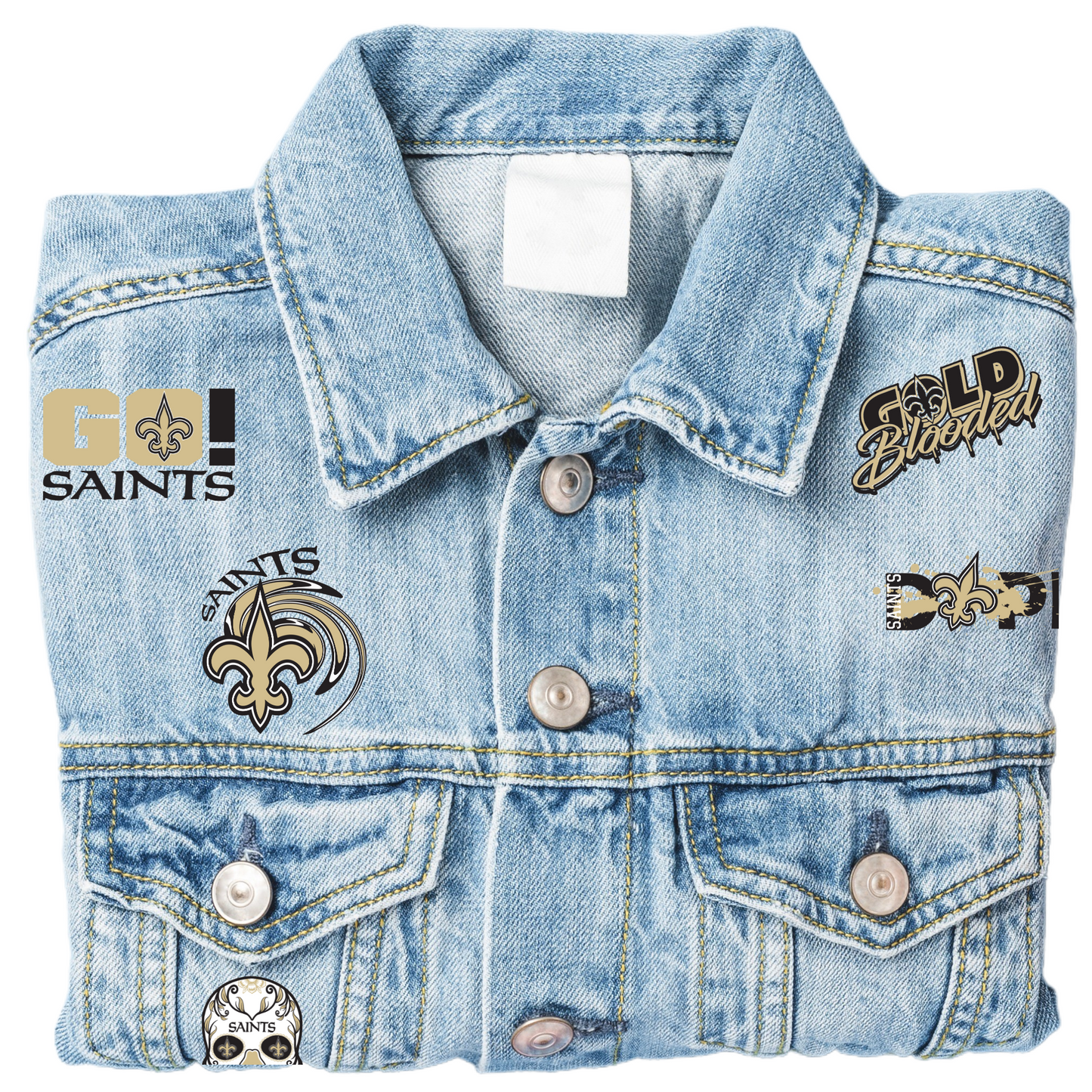 Patches for Jackets| Patch Party| Patch Kit| Patches Iron On| DTF Patches| Ready to Press DTF| Patches Saints| Football|Gold Black Patches