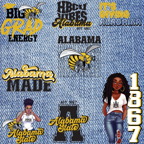 Patches for Jackets| Patch Party| Patch Kit| Patches Iron On| DTF Patches| Patches HBCU| Alabama State University| Jean Patches | DTF