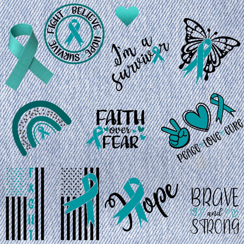Patches for Jackets| Patch Party| Patch Kit| Patches Iron On| DTF Patches| Ready to Press DTF| Ovarian Cancer Patches| Cancer| Teal Patch