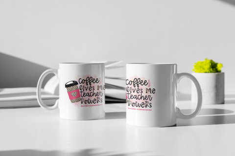 Coffee Gives Me Teacher Power Leopard/Pink Sublimation Mug Print
