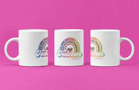 Teacher Vibes Leopard/Pink/Rainbow Sublimation Mug Print
