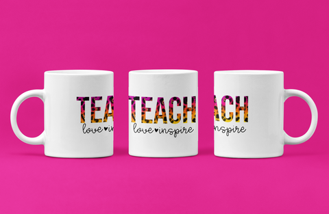 Teach Love Inspire Leopard Print Sublimation Mug Print